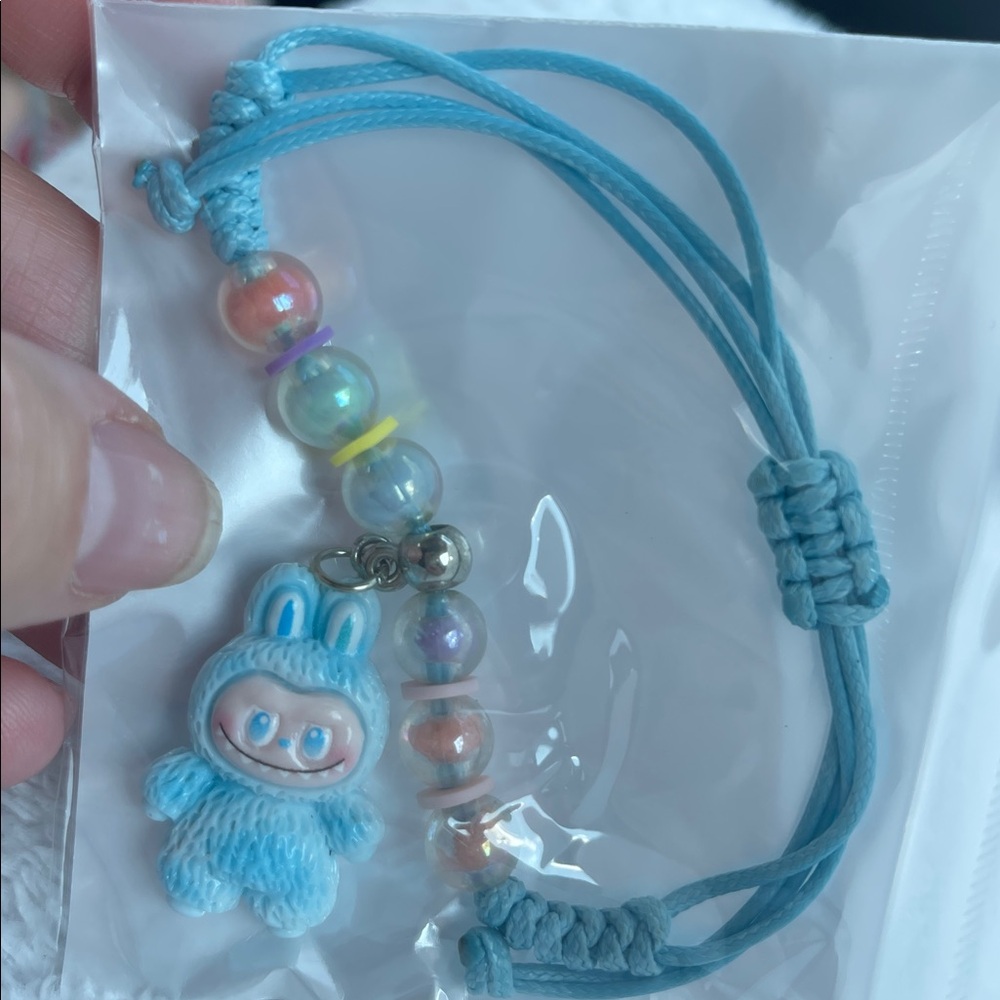 Blue Labubu Monsters Adjustable Beaded Kids Bracelet nwt